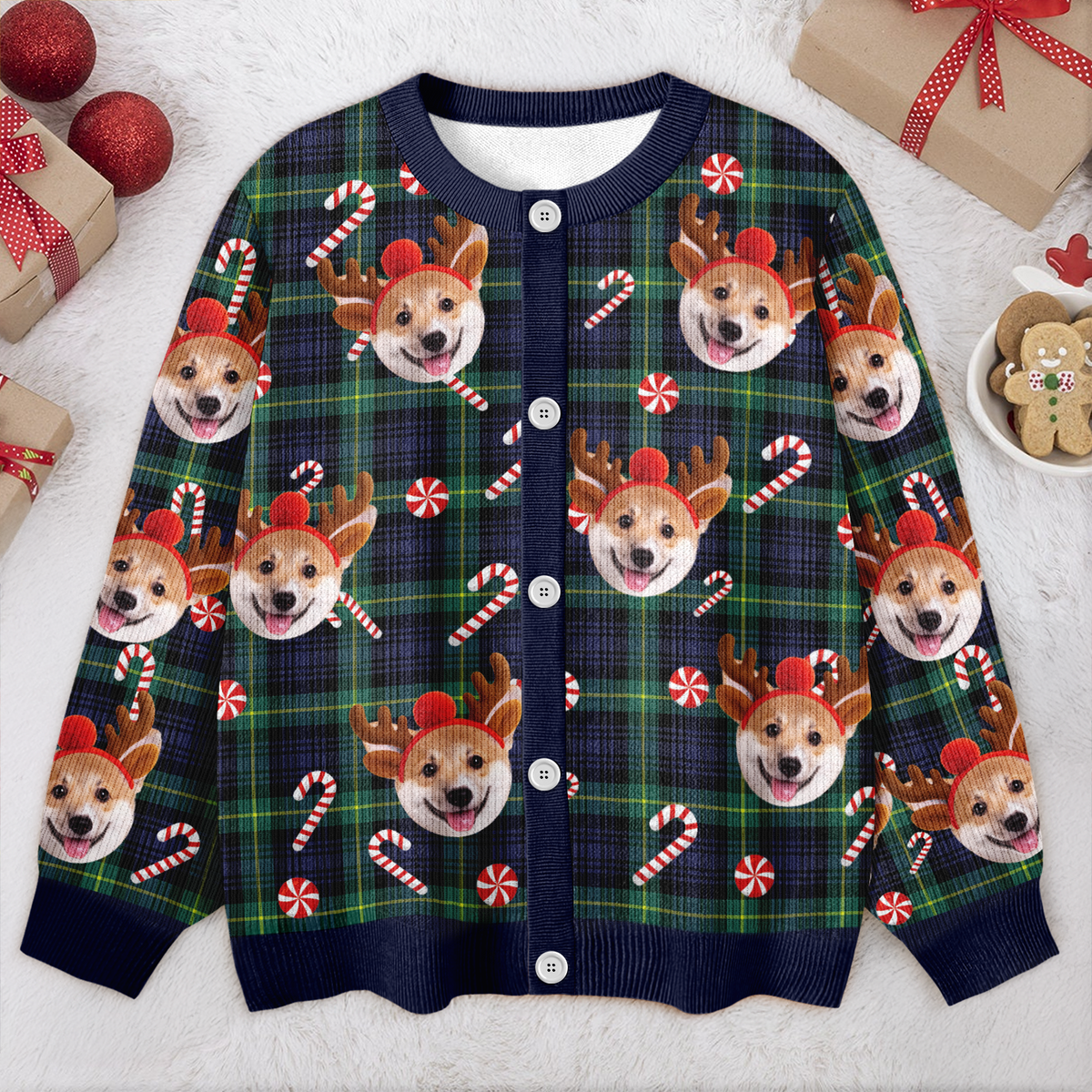 Custom Dog Photo Christmas Pattern Cardigan Christmas Gift HO82 900400