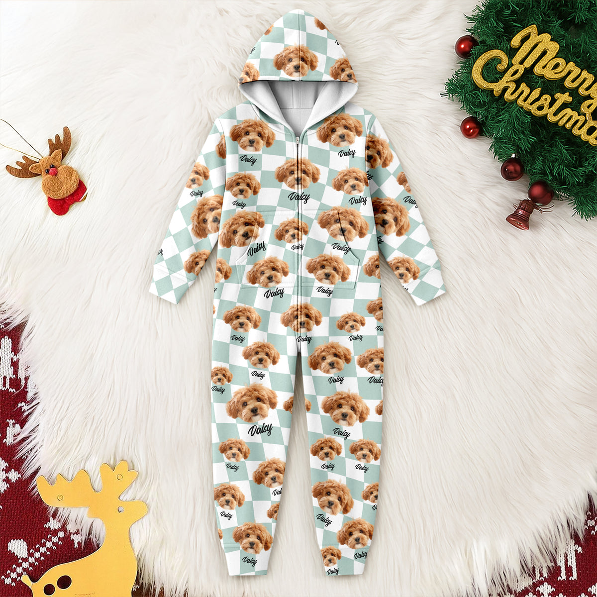 Custom Dog Cat Face Gingham Pattern Onesie Pajamas For Dog Cat Lovers LM32 669735