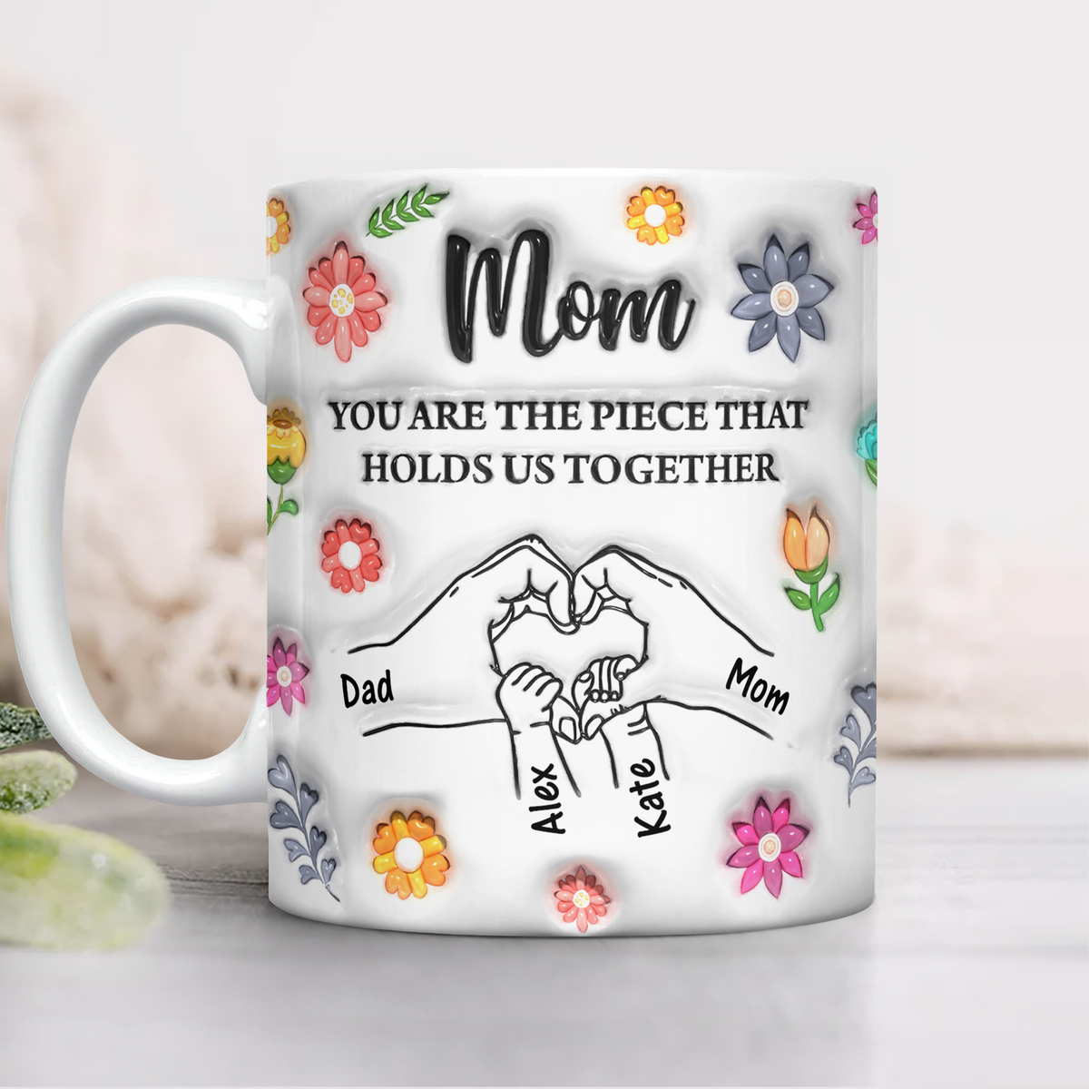 Custom Name Kids Holding Mom‘s Hand Mug 3D Inflated Effect Mug CH07 895588