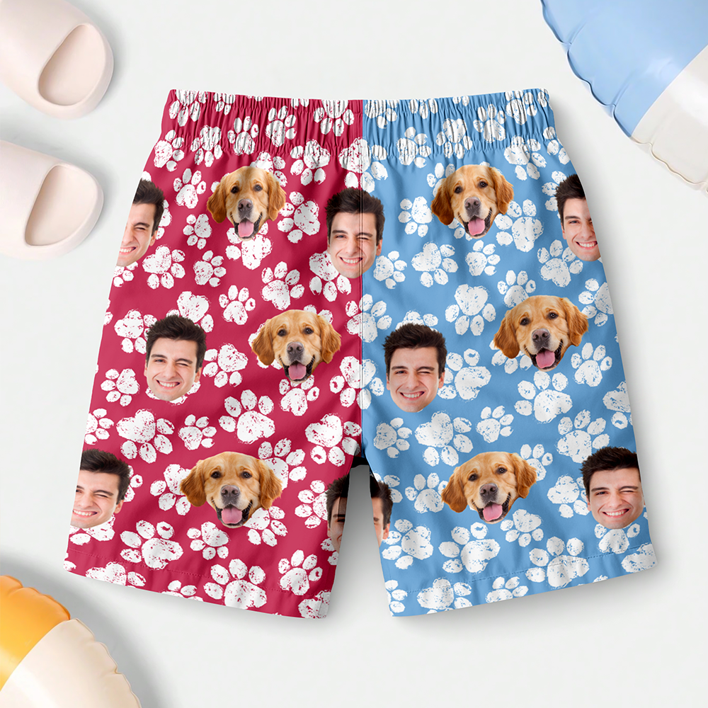 Custom Photo Paw Pattern Beach Shorts - Custom Funny Pet Lover Gift CH07 910558