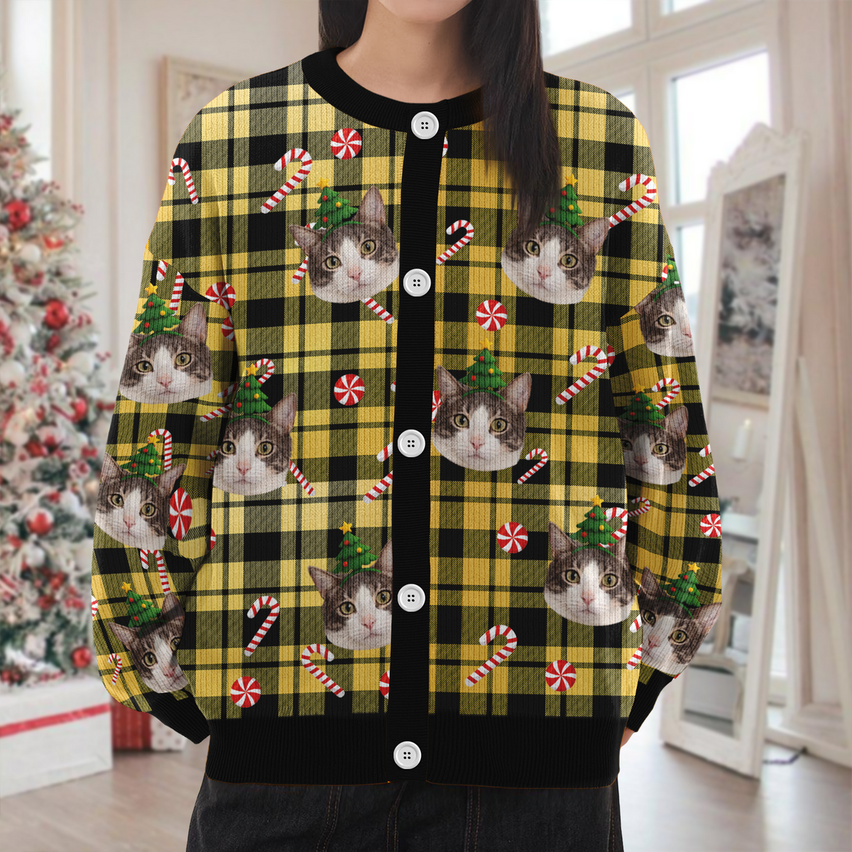 Custom Cat Photo Christmas Pattern Cardigan Christmas Gift HO82 900402