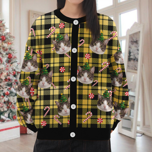 Custom Cat Photo Christmas Pattern Cardigan Christmas Gift HO82 900402