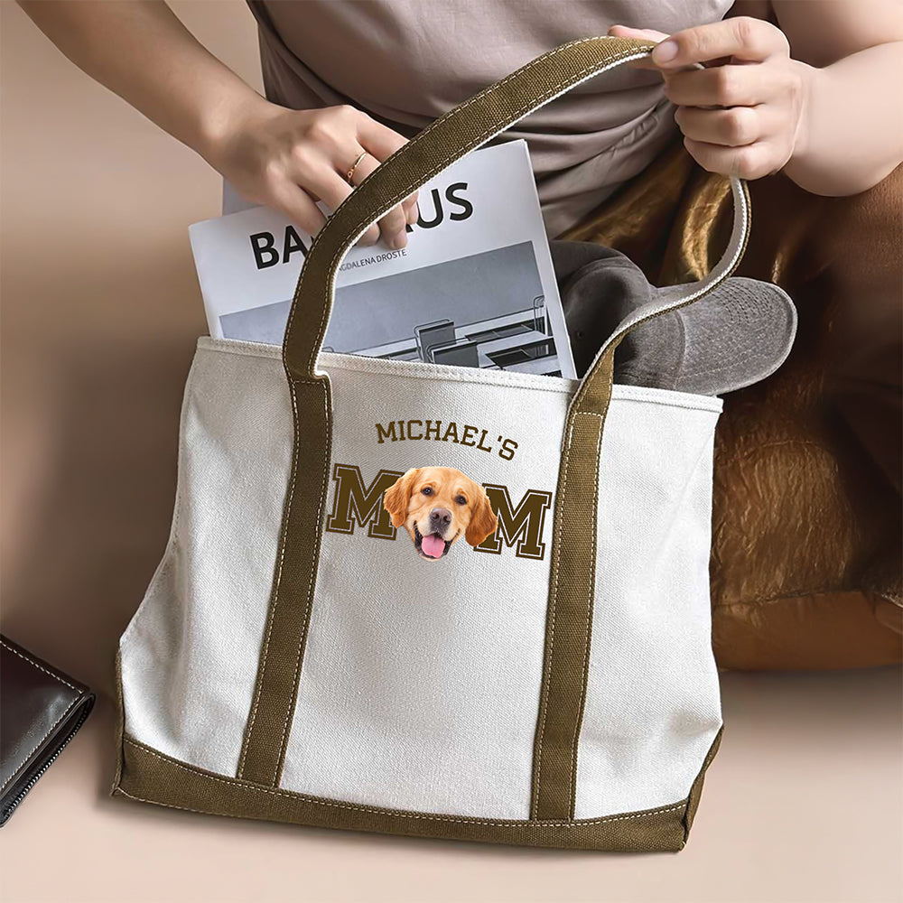 Custom Photo Dog Cat Mom Printed Monogram Beach Bag, Gift For Mother's Day, Dog Mom HO82 902014