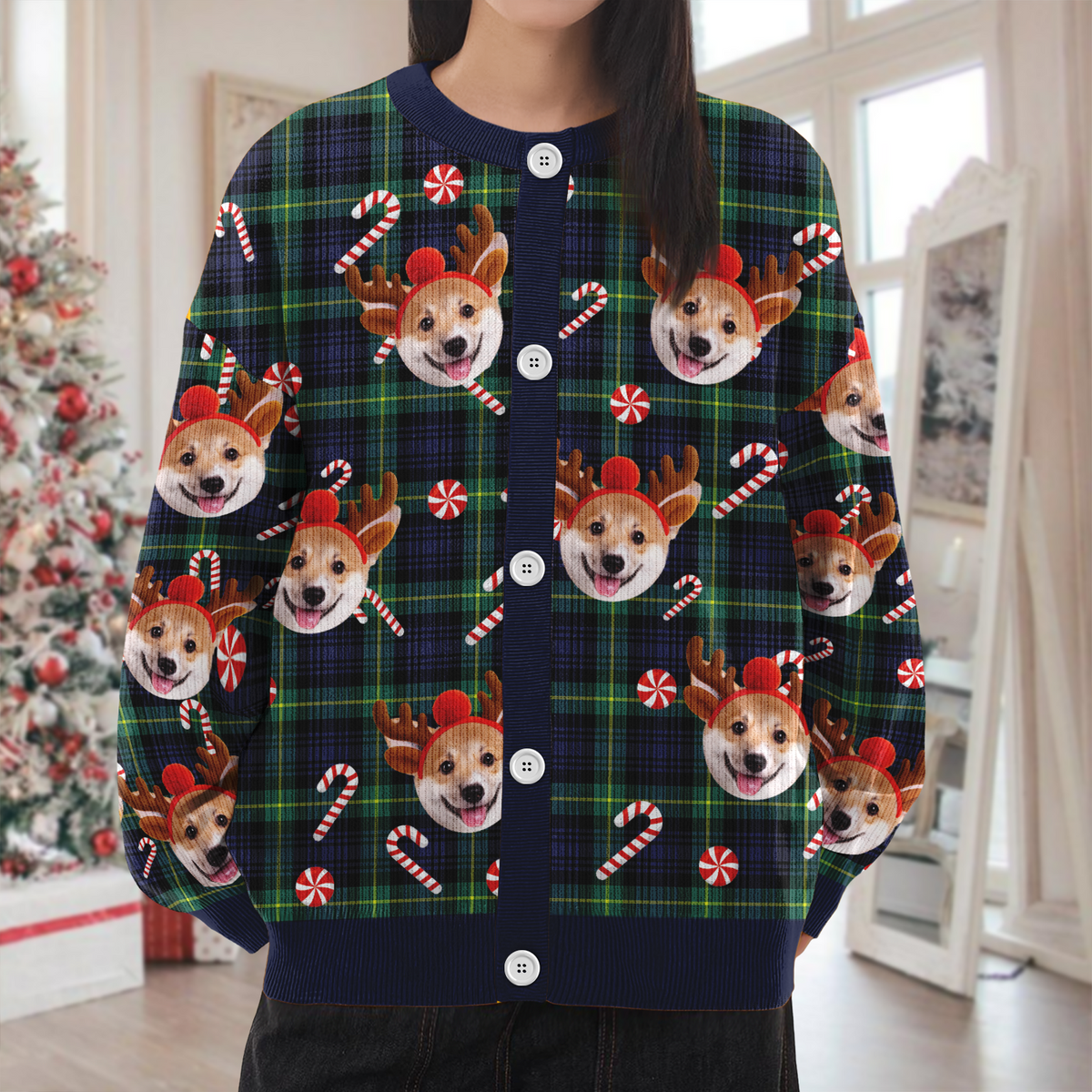 Custom Dog Photo Christmas Pattern Cardigan Christmas Gift HO82 900400