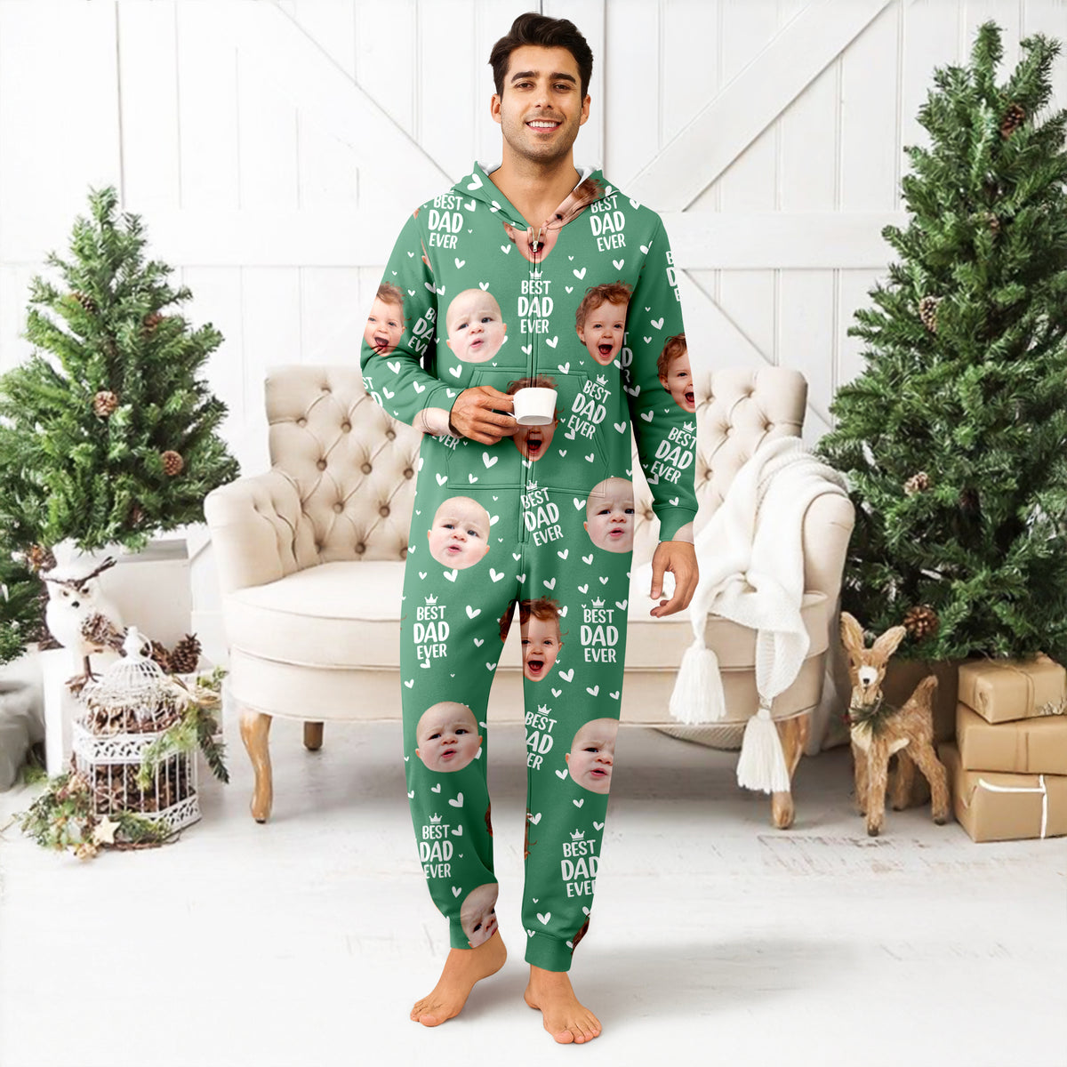 Custom Face Best Dad, Mom Ever Onesie Pajamas, Personalized Gift For Family LM32 669733