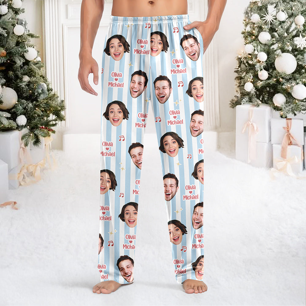 Custom Couple Face Plaid Sweatpants, Personalized Matching Holiday Pants HA75 922228