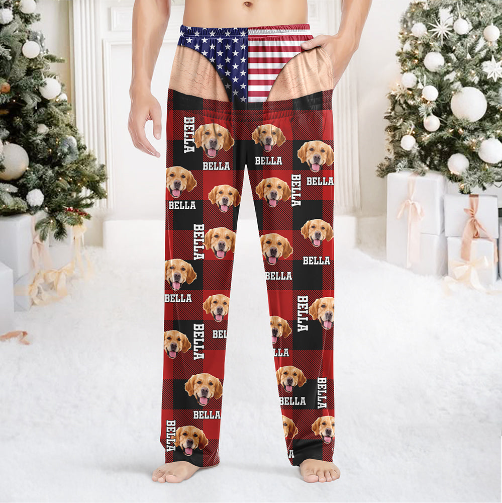 Fake Underwear Custom Dog Photo Flannel Sweatpants Funny Christmas Gag Pants CH07 180530