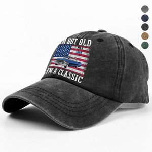 Custom Car Photo I'm Not Old Classic Car American Flag Washed Denim Baseball Cap CH07 896428