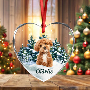 Custom Photo Dog Heart Shaped Glass Ornament For Christmas HA75 891572