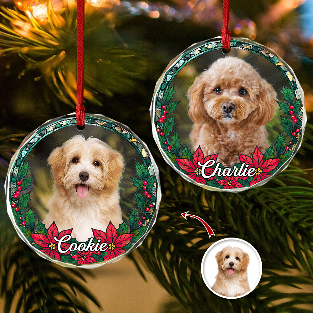 Custom Photo Christmas Glass Ornament For Dog Lovers HA75 897064