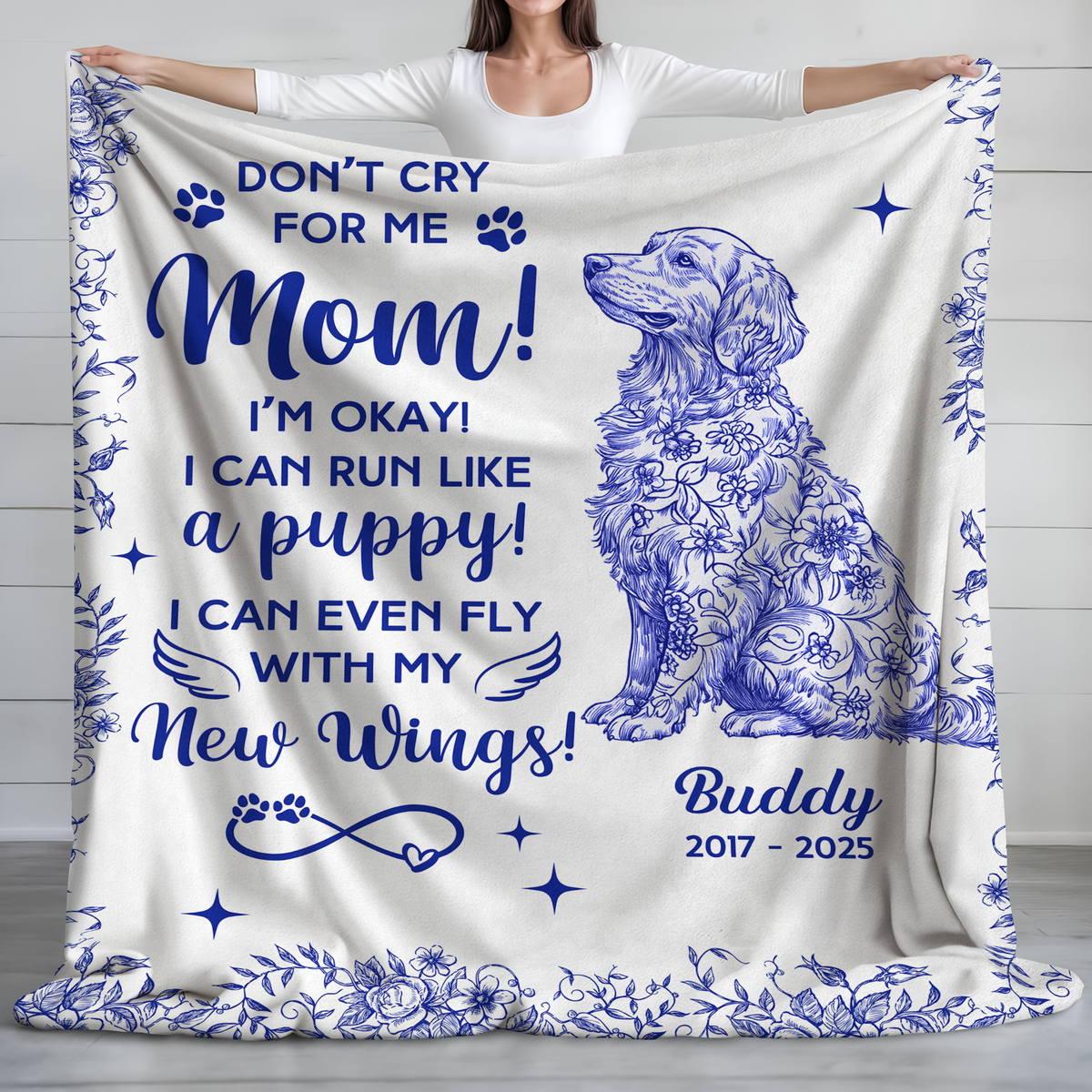 Dog Toile De Jouy Don't Cry For Me Mom - Personalized Blanket CH07 896086