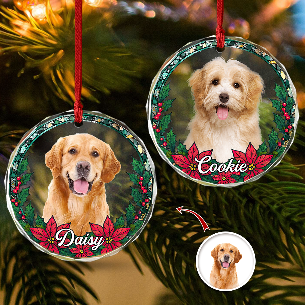 Custom Photo Christmas Glass Ornament For Dog Lovers HA75 897064