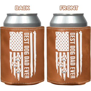 Best Dog Dad Ever Paw American Flag Leather Can Cooler Holder Gift For Dog Lovers HO82 894106