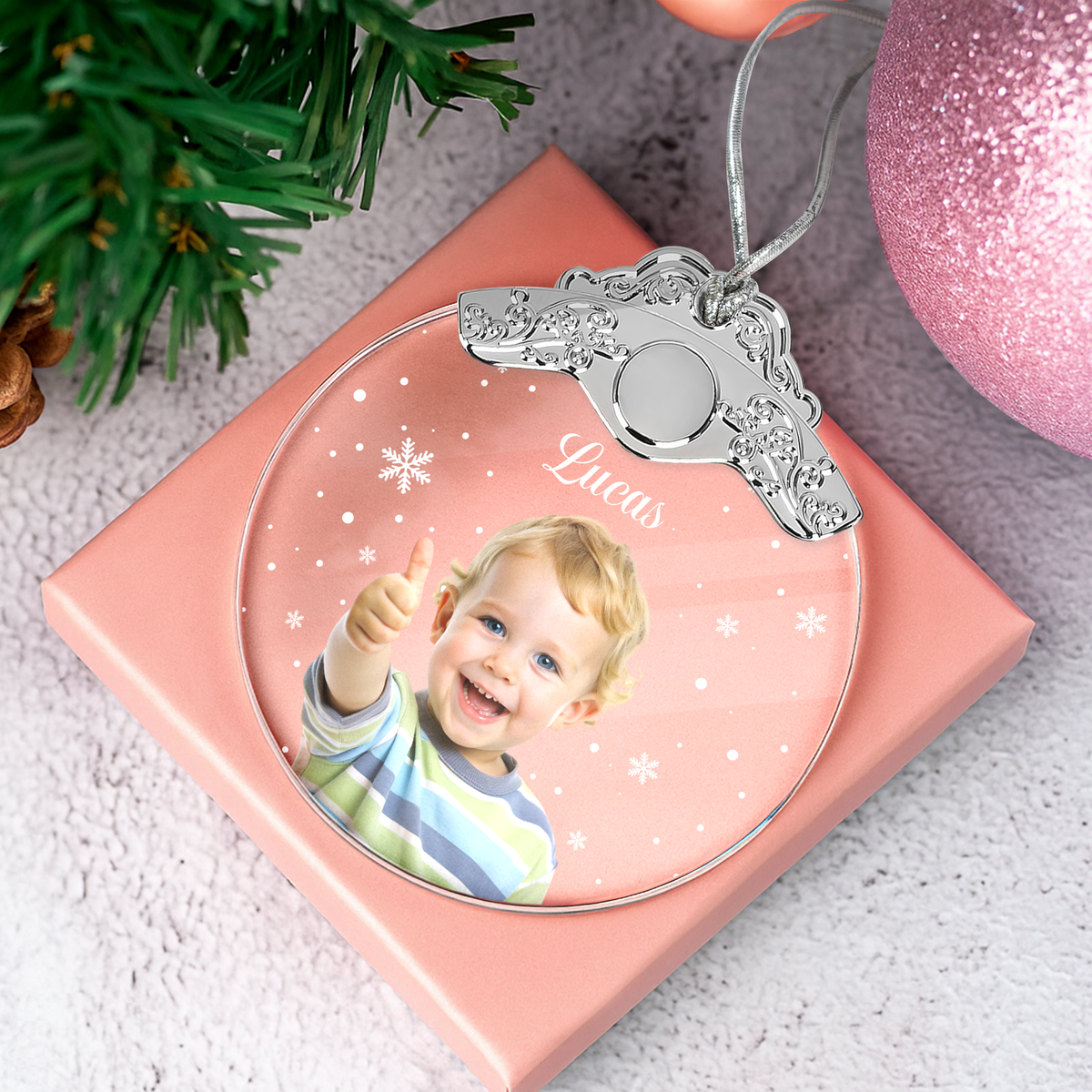 Custom Photo Kid Metal Glass Ornament For Christmas HA75 897166