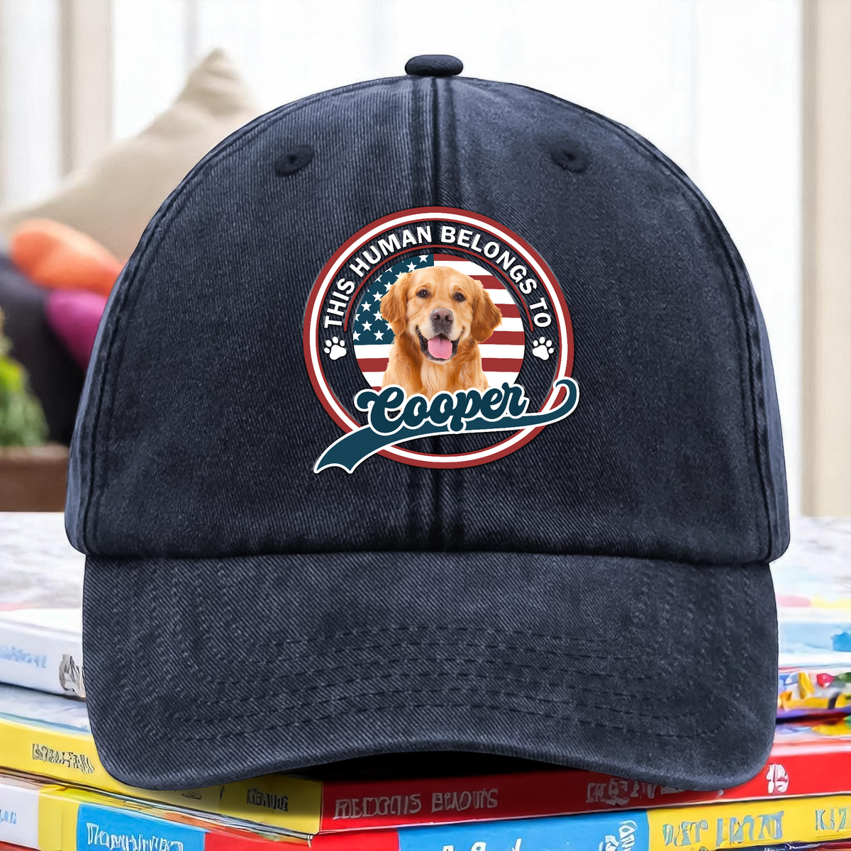 Custom Photo This Human Belongs To Dog Cat Washed Denim Baseball HA75 892556