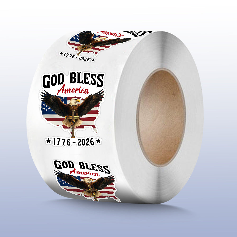 Patriotic 250th Anniversary God Bless America Eagle 1776–2026 Roll Sticker HO82 901000