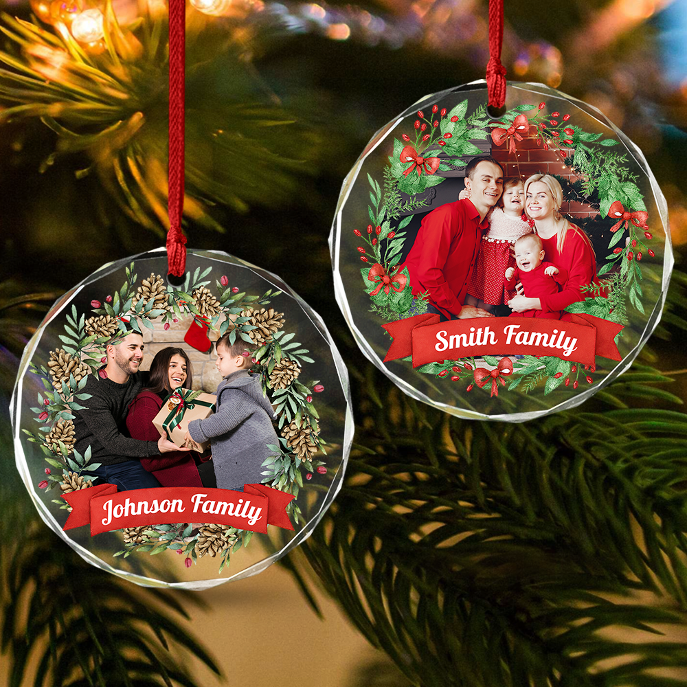 Custom Family Crystal Photo - Personalized Glass Ornament For Christmas TH10 894829