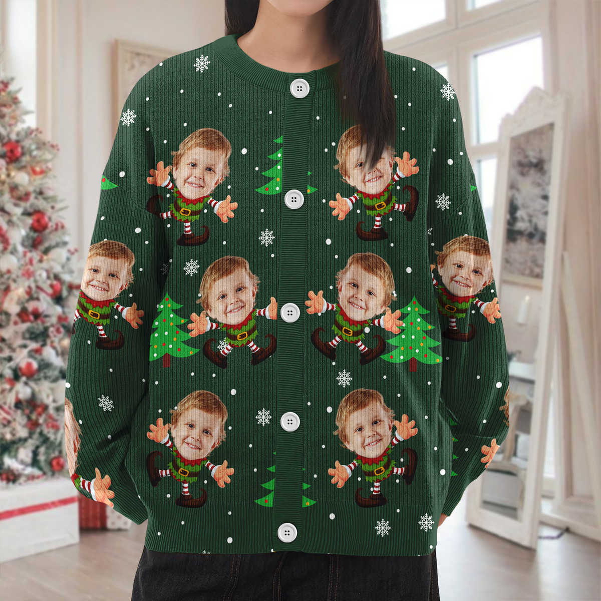 Custom Face Xmas Elves Cardigan Gift For Family HO82 900270