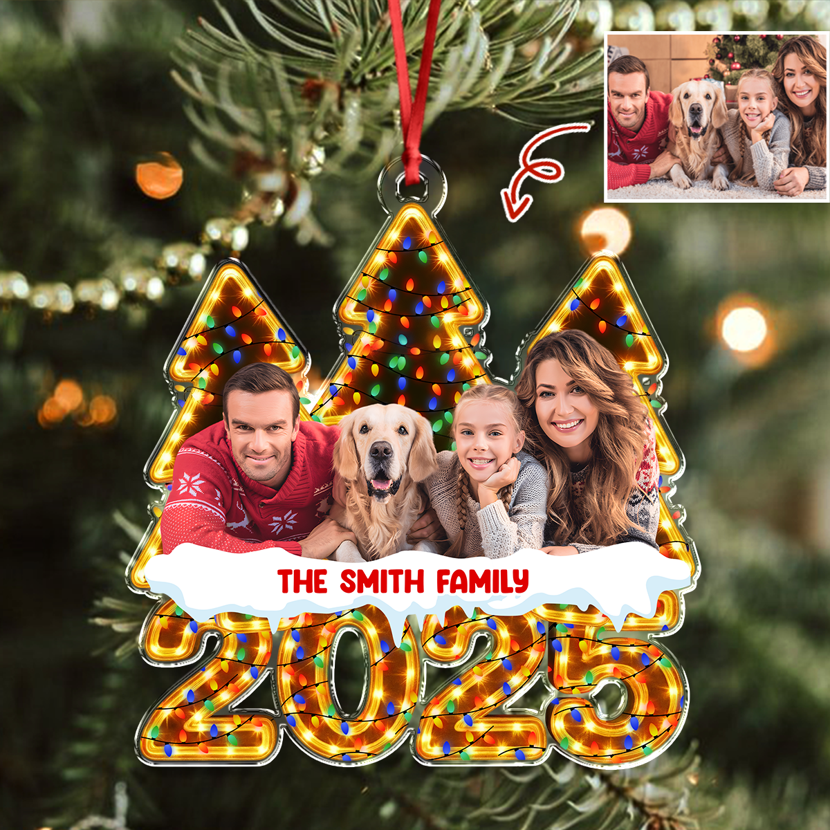 Custom Family Photo Christmas Light Acrylic Ornament CH07 899162