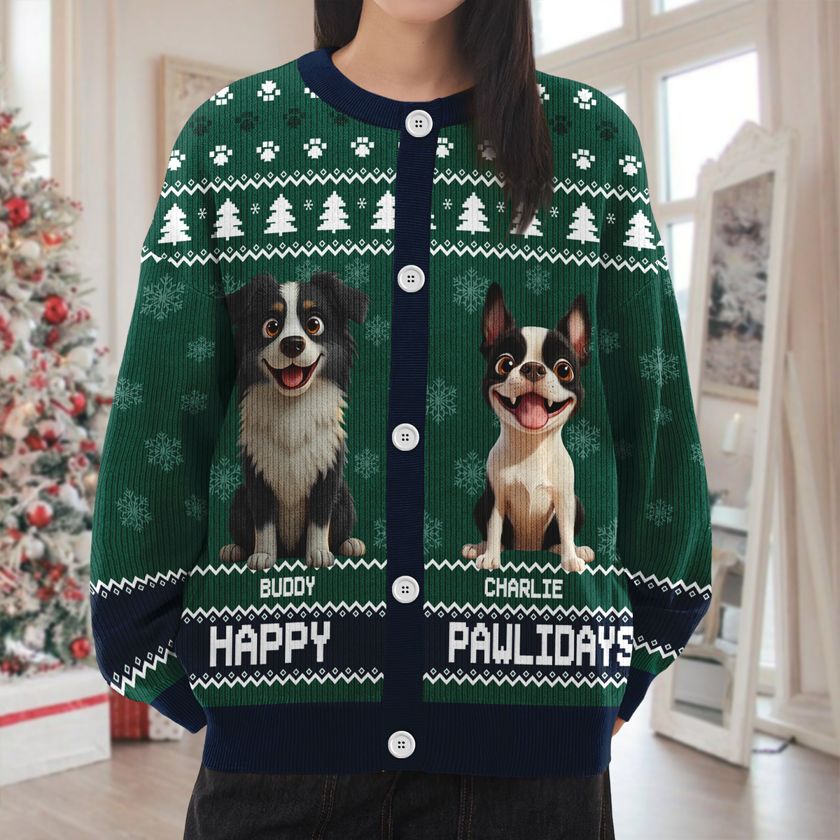 Personalized Happy Pawlidays Christmas Ugly Cardigan For Dog Lover TH10 896347