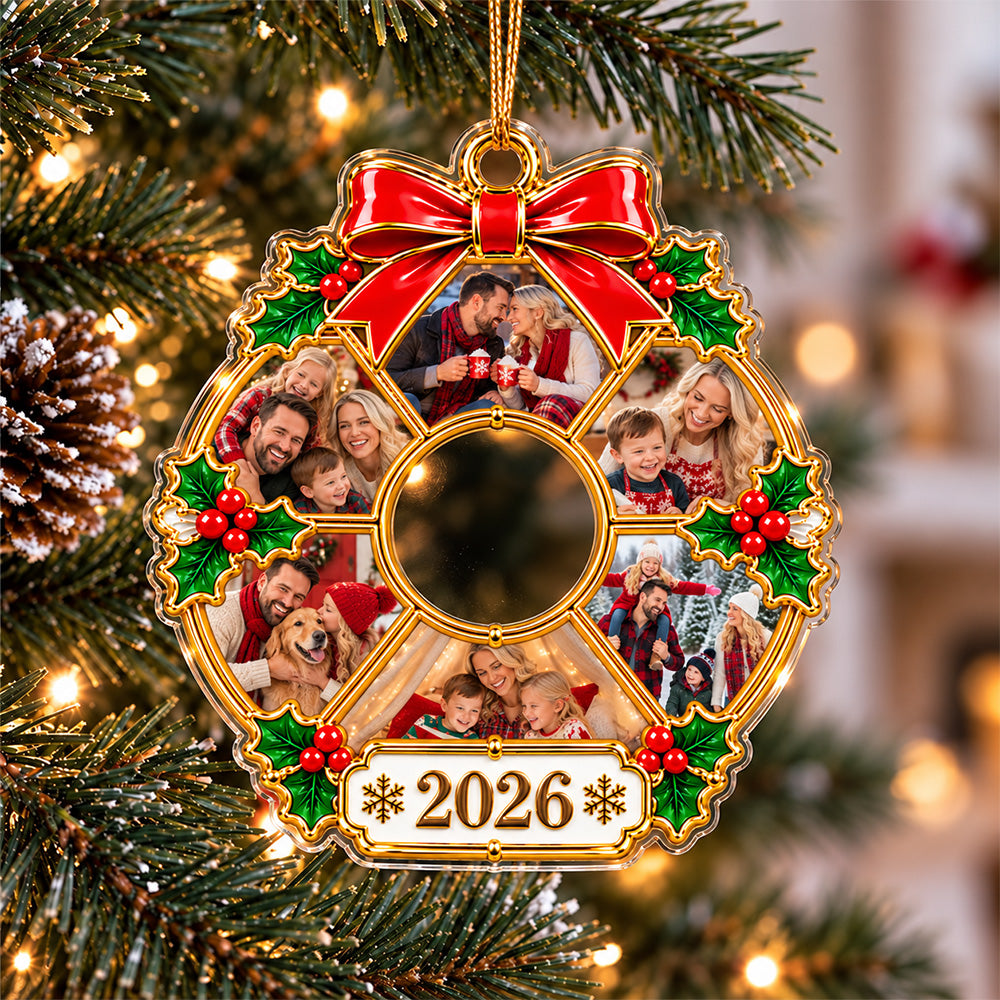 Custom Photo Christmas Round Wreath Acrylic Ornament, Personalized Family Holiday Keepsake HO82 903788