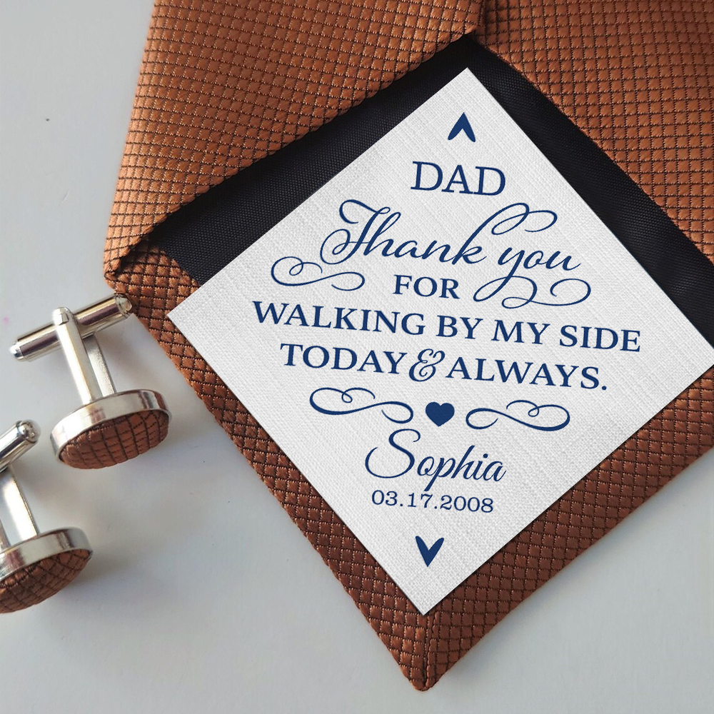 Custom Name Dad Thank You For Walking By My Side Today & Always Tie Patch For Men - Wedding Gift for Dad LM32 899487