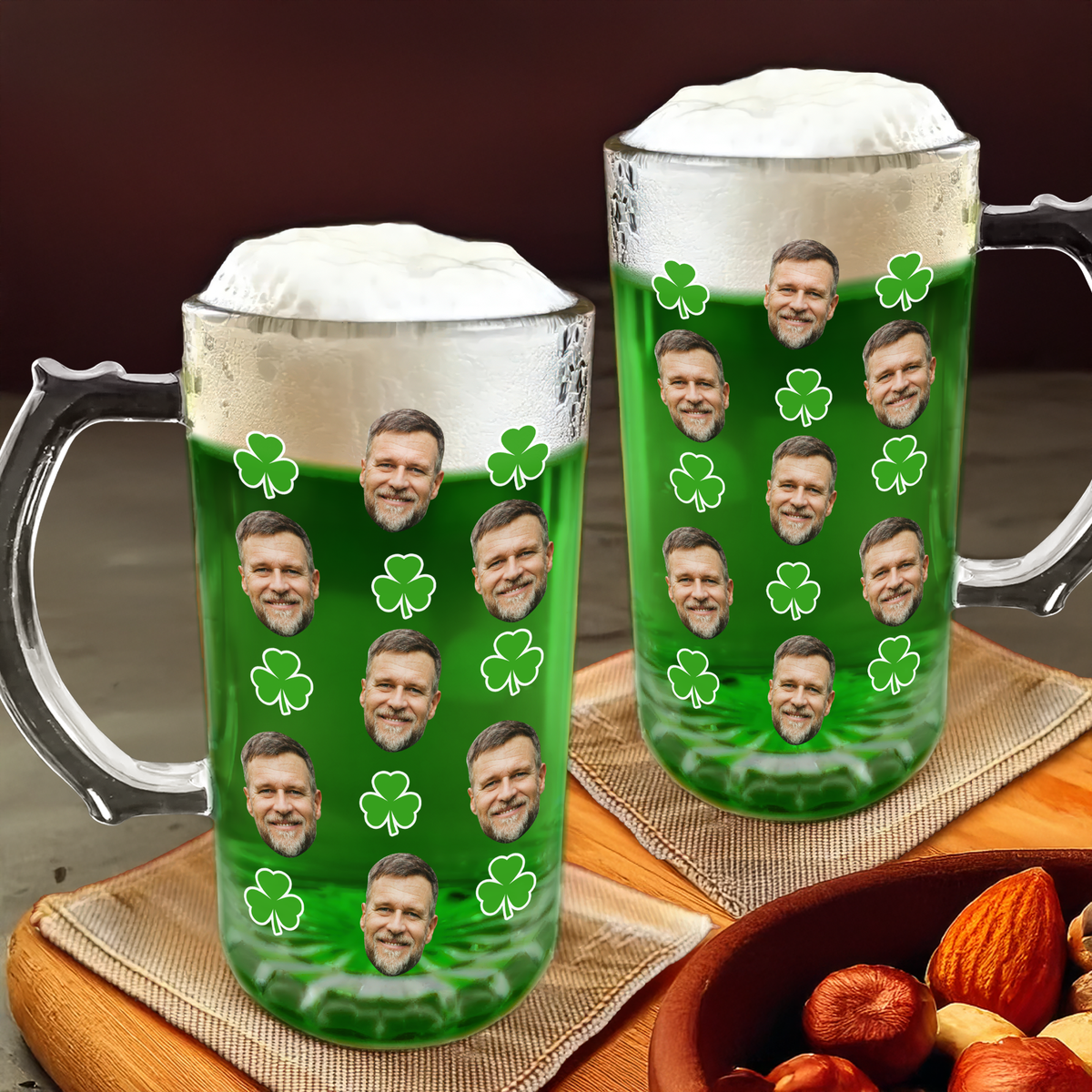Custom Face Photo With Shamrock Beer Glass Mug TH10 898109
