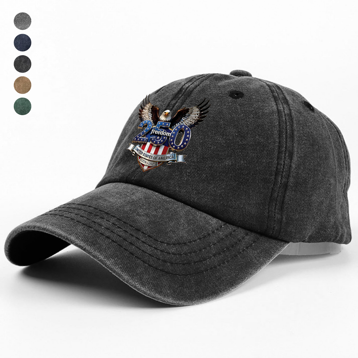 USA 250 Years Anniversary, Freedom Eagle 1776–2026 Washed Denim Baseball Cap HO82 902854