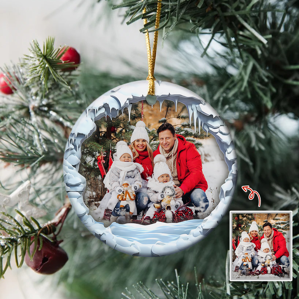 Custom Family Photo Christmas Ceramic Ornament HA75 897548