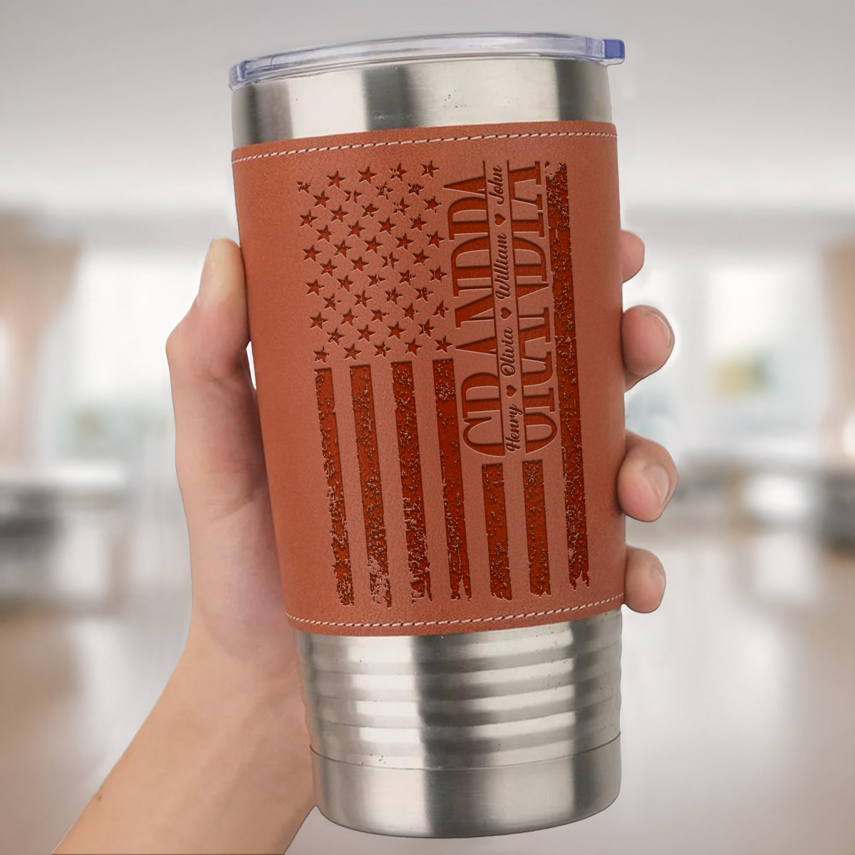 Custom Name Dad We Love You US Flag Leather Tumbler HA75 892560