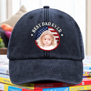 Custom Photo Best Dad Ever With US Flag Washed Denim Baseball Cap HA75 892528
