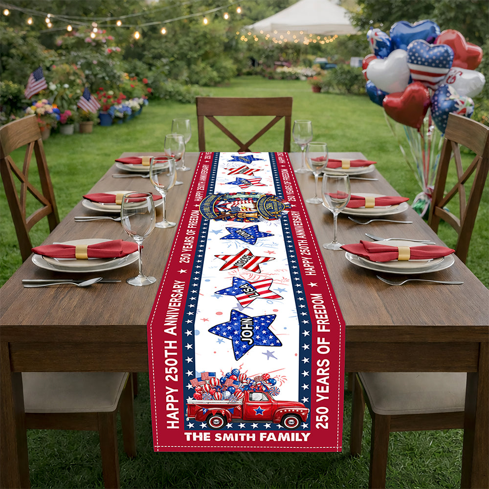 Custom Name Star Family USA 250th Birthday Table Runner HO82 901992