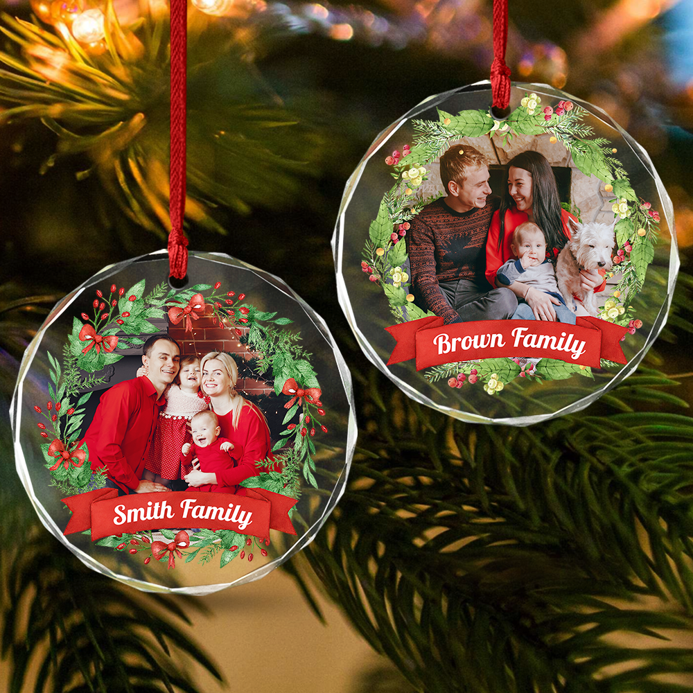 Custom Family Crystal Photo - Personalized Glass Ornament For Christmas TH10 894829