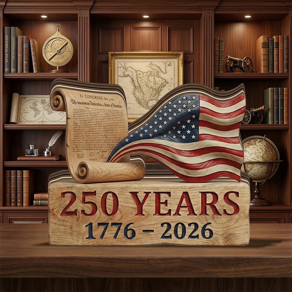 America 250th Anniversary 1776-2026 Wooden Block Patriotic USA Flag Shelf Decoration HA75 920876