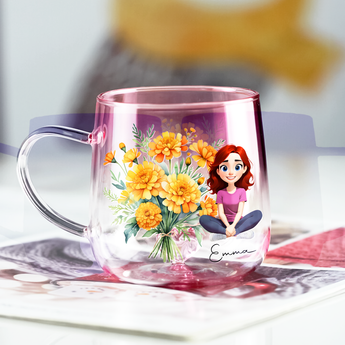 Personalized You Are Beautiful Flower Pink Gradient Glass Mug - Gift For Mom, Sister, Grandma, Mother's Day HO82 901752