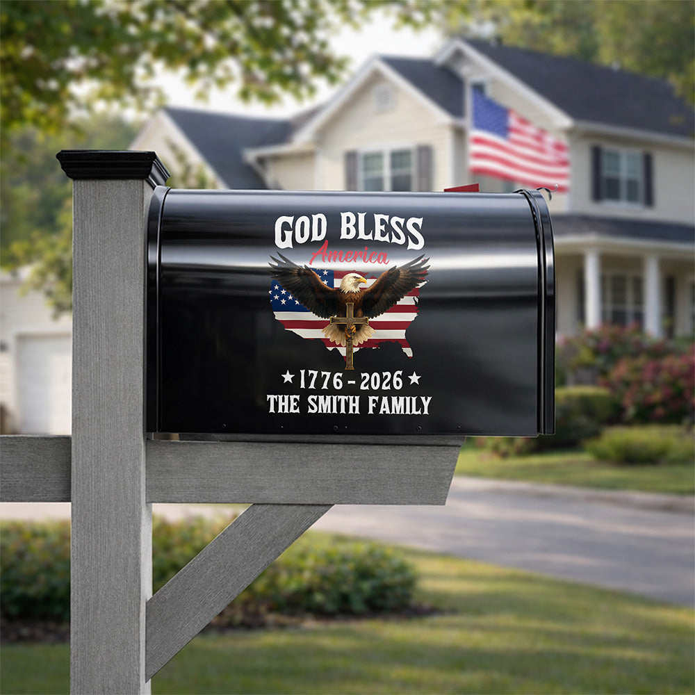 Personalized Patriotic 250th Anniversary God Bless America Eagle 1776–2026 Mailbox Decal HO82 901008