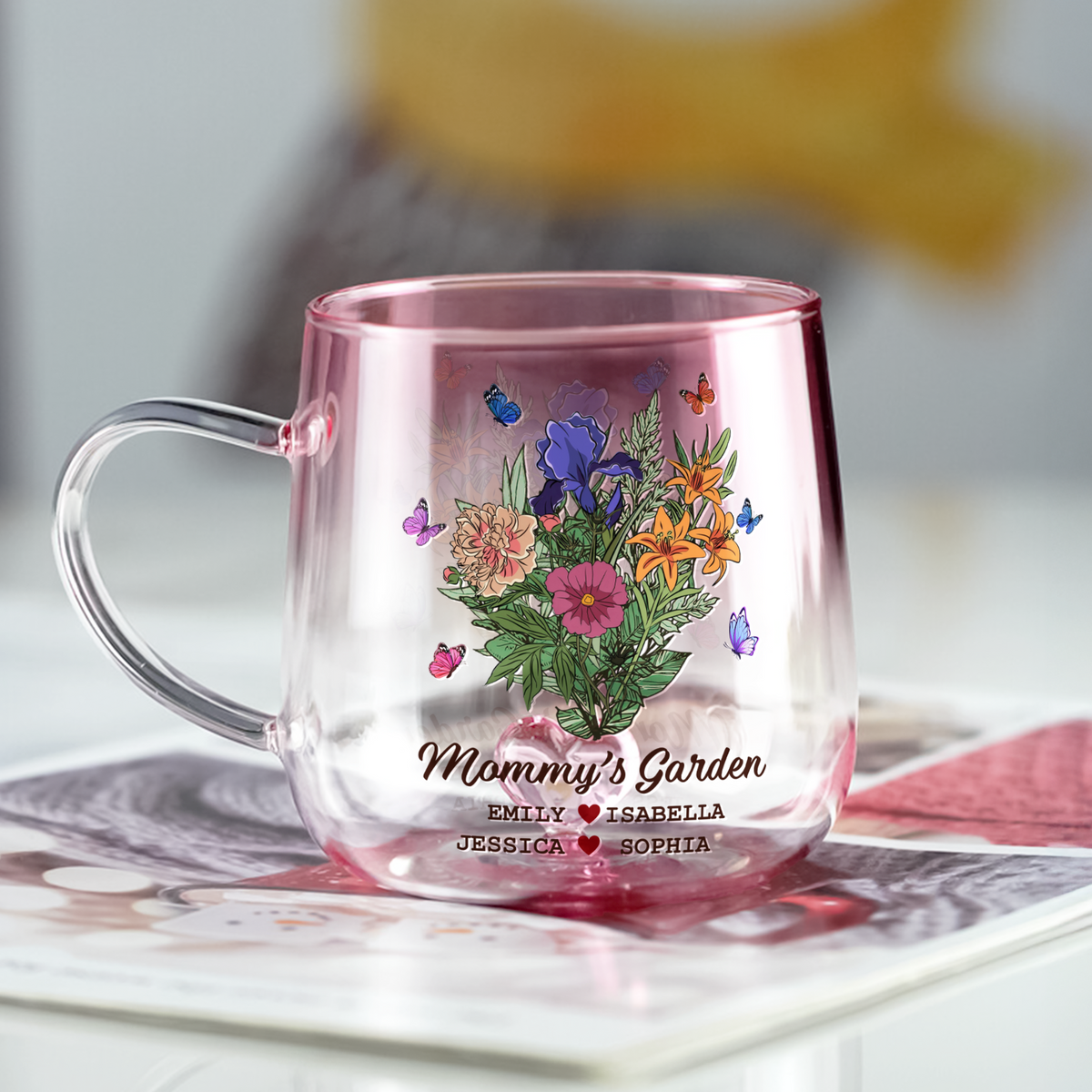 Personalized The Garden Of Grandma Pink Gradient Glass Mug - Gift For Grandma, Mom, Mother's Day HO82 901750