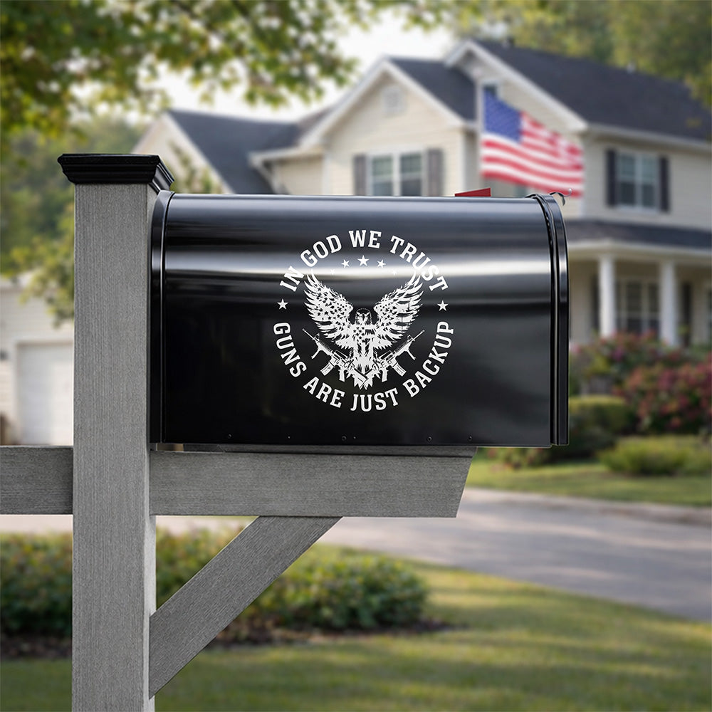 In God We Trust Eagle - Guns Are Just Backup Mailbox Decal HO82 901012
