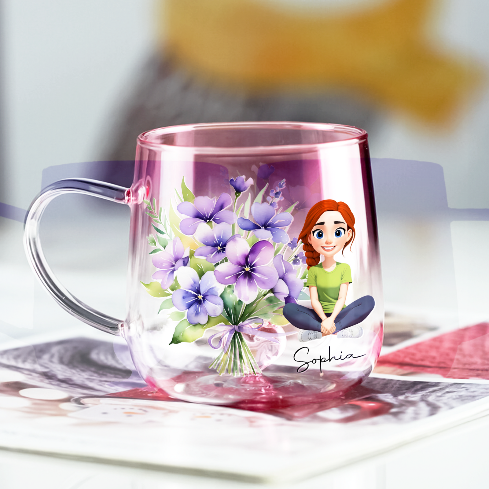Personalized You Are Beautiful Flower Pink Gradient Glass Mug - Gift For Mom, Sister, Grandma, Mother's Day HO82 901752
