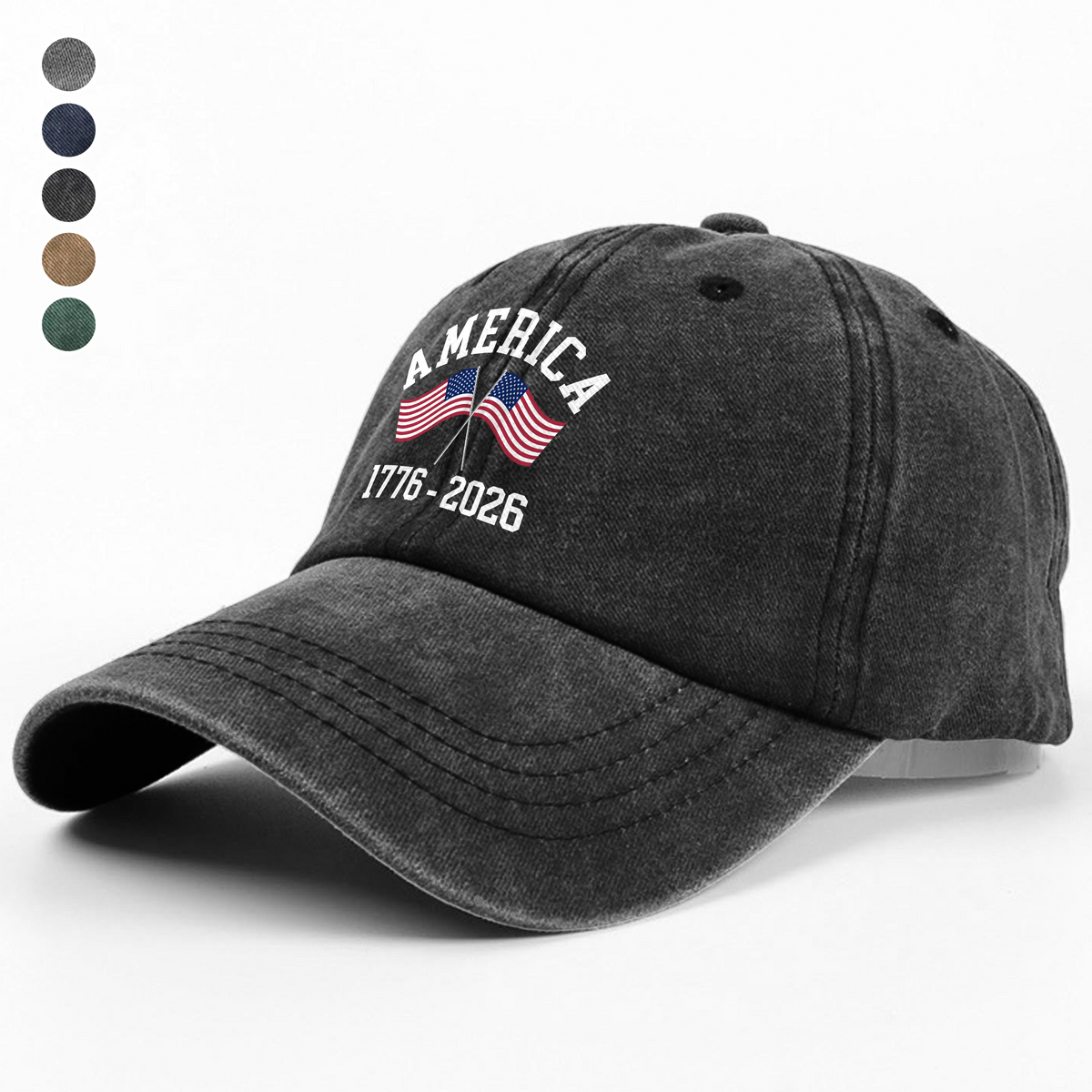 America 1776 - 2026 US Flag Washed Denim Baseball Cap HA75 897106