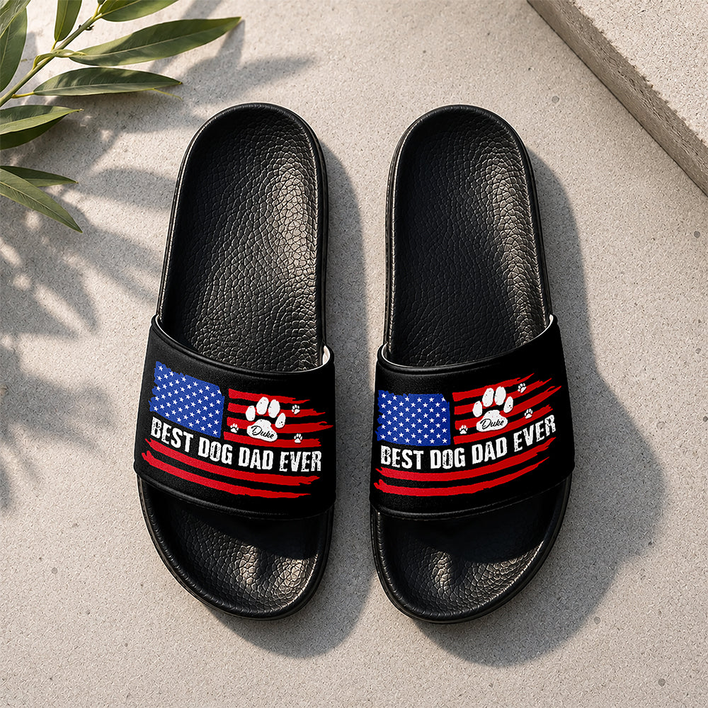 Custom Name Best Dog Dad Ever American Flag Slide Sandals HA75 921644
