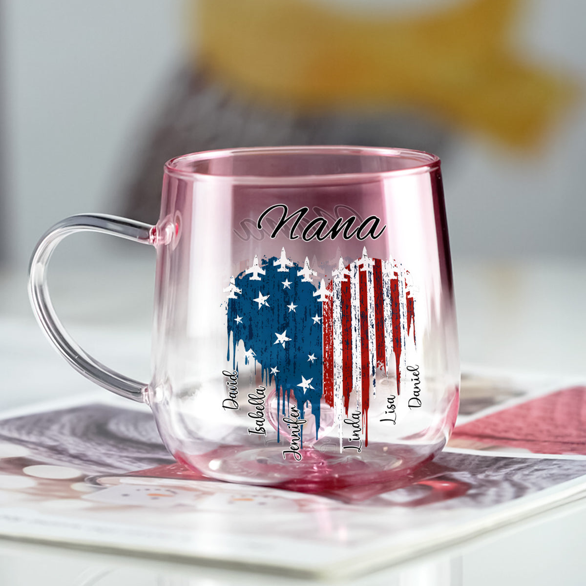 Custom Kids Names Grandma America 250th Anniversary Patriotic Pink Gradient Glass Mug LM32 899563