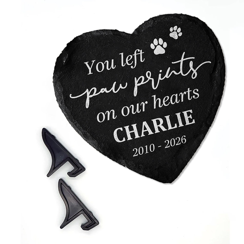 You Left Paw Prints On Our Hearts Personalized Name Memorial Heart Shaped Stone LM32 899237