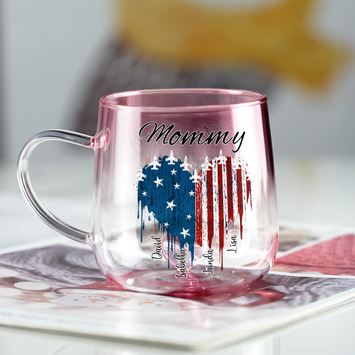Custom Kids Names Grandma America 250th Anniversary Patriotic Pink Gradient Glass Mug LM32 899563