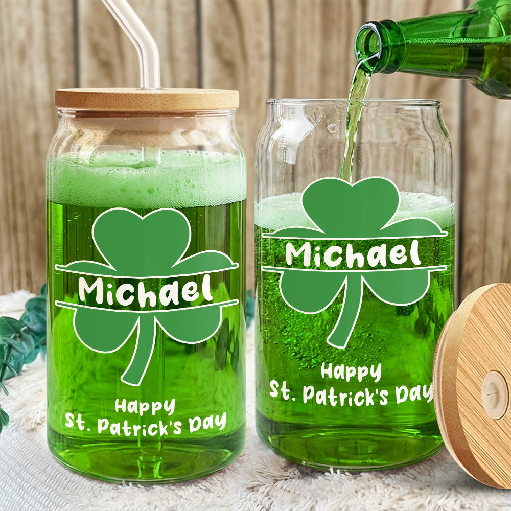 Custom Name Happy Patrick's Day Glass Can With Lid TH10 898049
