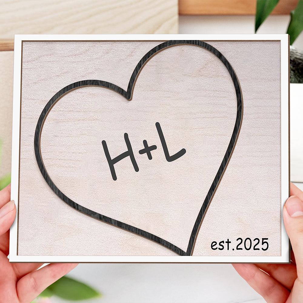 Personalized Custom Couple Name On Heart 2-Layered Wooden Plaque With Stand Valentine's Day TH10 896985