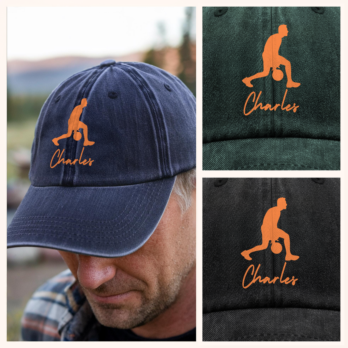 Personalized Basketball Player Silhouette Sport Washed Denim Baseball Cap LM32 893977