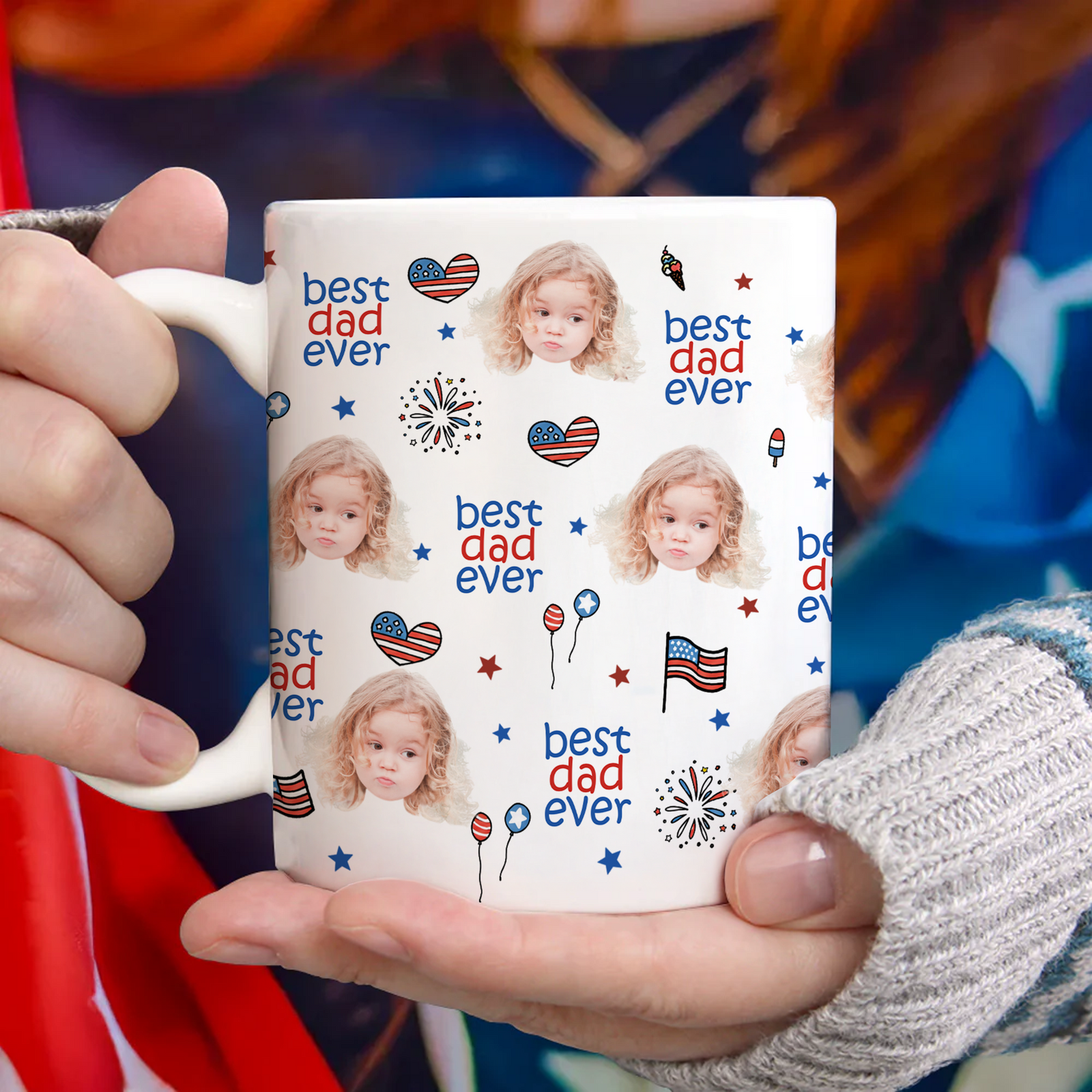 Custom Face Best Dad, Mom Ever America Flag Independence Print Full Mug LM32 669025