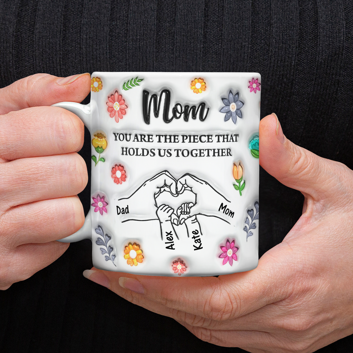 Custom Name Kids Holding Mom‘s Hand Mug 3D Inflated Effect Mug CH07 895588