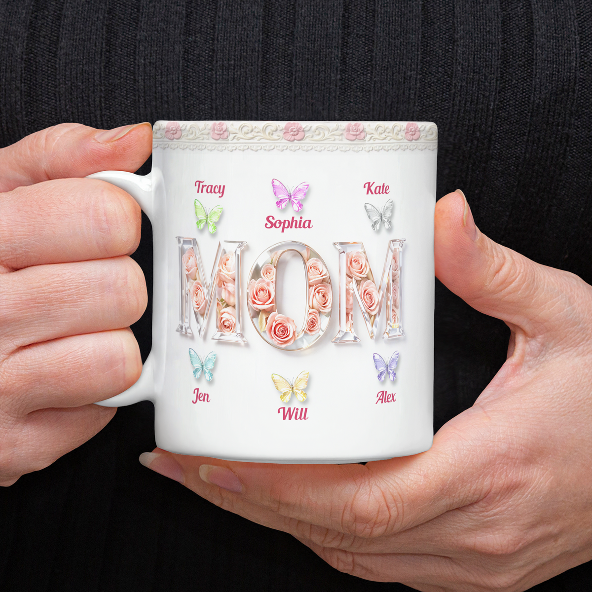 Personalized Mom Mug with Kids Names Floral 3D Inflated Effect Mug CH07 911222